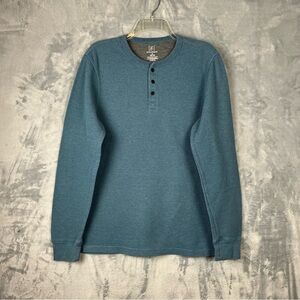 George Thermal Henley Shirt Men’s Sz Medium Blue Waffle Knit Long Sleeve Classic